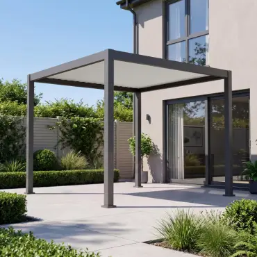 Eclipse Aluminium Metal Fixed Roof Pergola in Graphite Grey & Pebble - 3.0m x 3.0m Free Standing