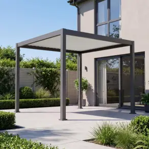 Eclipse Aluminium Metal Fixed Roof Pergola in Graphite Grey & Pebble - 3.0m x 3.0m Free Standing