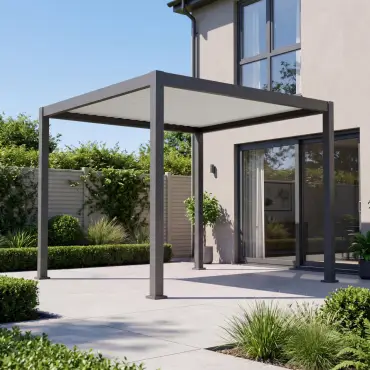 Eclipse Aluminium Metal Fixed Roof Pergola in Graphite Grey & Pebble - 3.0m x 3.0m Free Standing
