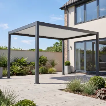 Eclipse Aluminium Metal Fixed Roof Pergola in Graphite Grey & Pebble - 4.0m x 3.0m Free Standing