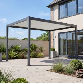 Eclipse Aluminium Metal Fixed Roof Pergola in Graphite Grey & Pebble - 4.0m x 3.0m Free Standing