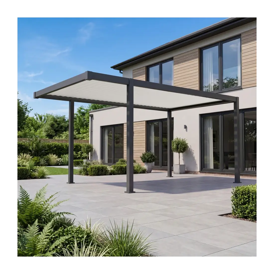 Umbra Aluminium Metal Fixed Roof Carport - 5m x 3m Free Standing with Awning