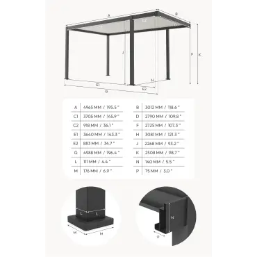 Umbra Aluminium Metal Fixed Roof Carport - 5m x 3m Free Standing with Awning