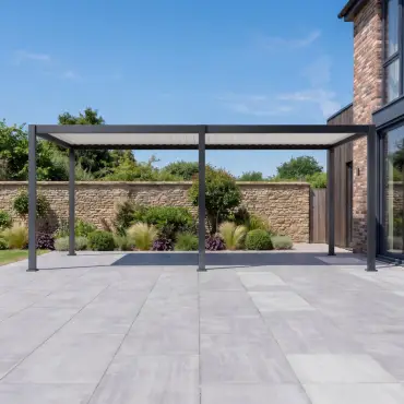 Eclipse Aluminium Metal Fixed Roof Pergola in Graphite Grey & Pebble - 6.0m x 3.0m Free Standing