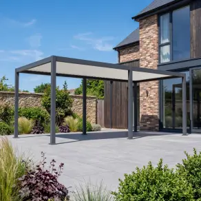 Eclipse Aluminium Metal Fixed Roof Pergola in Graphite Grey & Pebble - 6.0m x 3.0m Free Standing