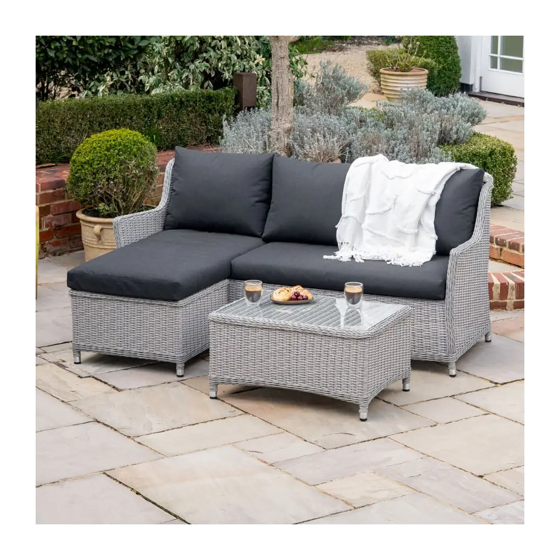 Talia Rattan 3 Seater Chaise Sofa Lounging Set