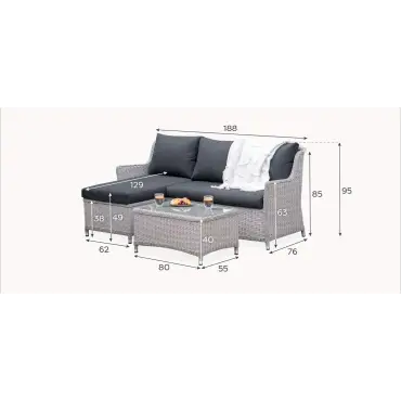 Talia Rattan 3 Seater Chaise Sofa Lounging Set