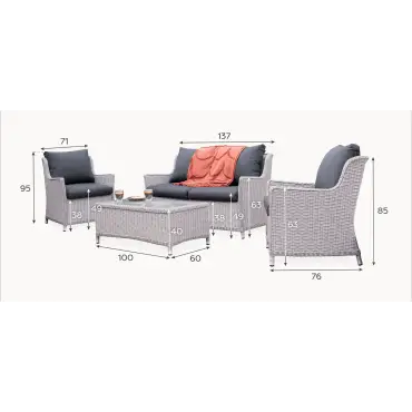 Talia Rattan 2 Seater Sofa Lounging Set