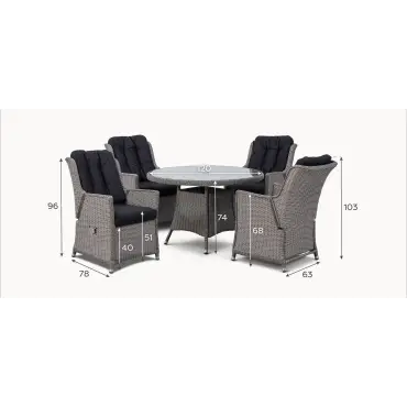 Talia 4 Seat Rattan Dining Set - Round Table