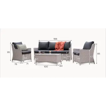Talia Rattan 3 Seater Sofa Lounging Set