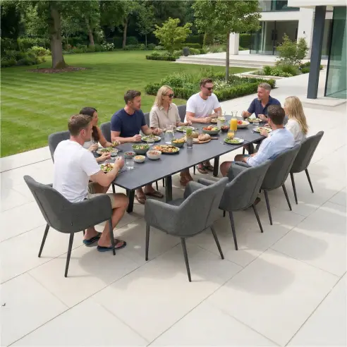 Ally 4-10 Seat Fabric Dining Set - Rectangular Extending Table in Graphite Grey Ally 4-10 Seat Fabric Dining Set - Rectangular Extending Table in Graphite Grey