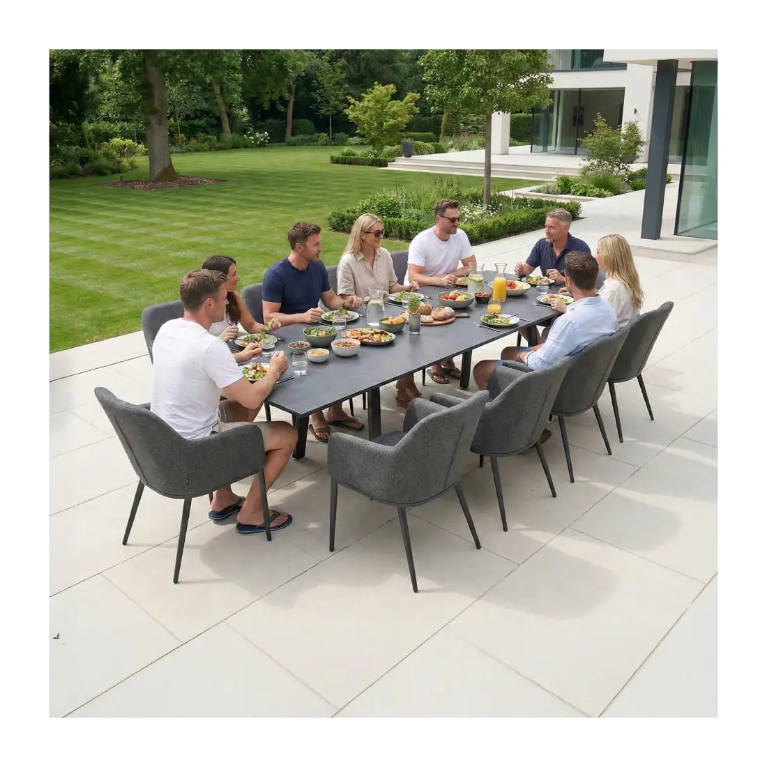Ally 4-10 Seat Fabric Dining Set - Rectangular Extending Table in Graphite Grey Ally 4-10 Seat Fabric Dining Set - Rectangular Extending Table in Graphite Grey