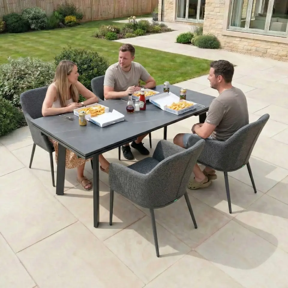 Ally 4-10 Seat Fabric Dining Set - Rectangular Extending Table in Graphite Grey