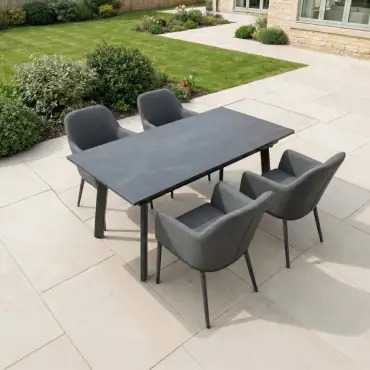 Ally 4-10 Seat Fabric Dining Set - Rectangular Extending Table in Graphite Grey