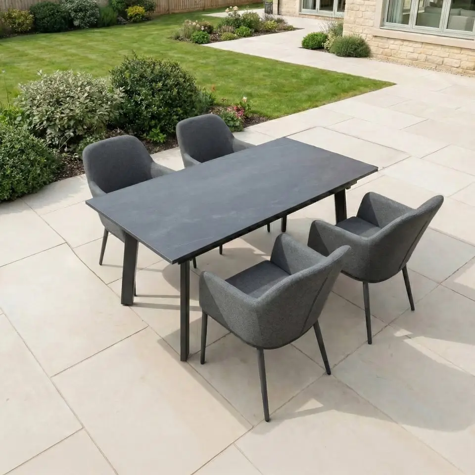 Ally 4-10 Seat Fabric Dining Set - Rectangular Extending Table in Graphite Grey