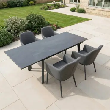 Ally 4-10 Seat Fabric Dining Set - Rectangular Extending Table in Graphite Grey