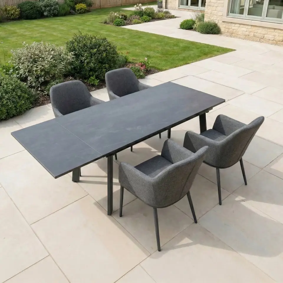 Ally 4-10 Seat Fabric Dining Set - Rectangular Extending Table in Graphite Grey