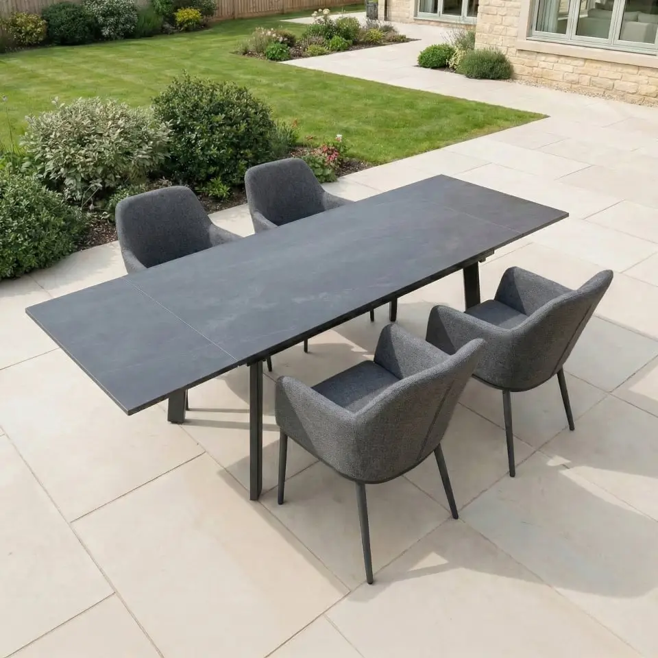 Ally 4-10 Seat Fabric Dining Set - Rectangular Extending Table in Graphite Grey