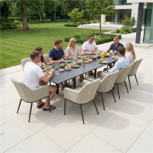 Ally 4-10 Seat Fabric Dining Set - Rectangular Extending Table in Oatmeal