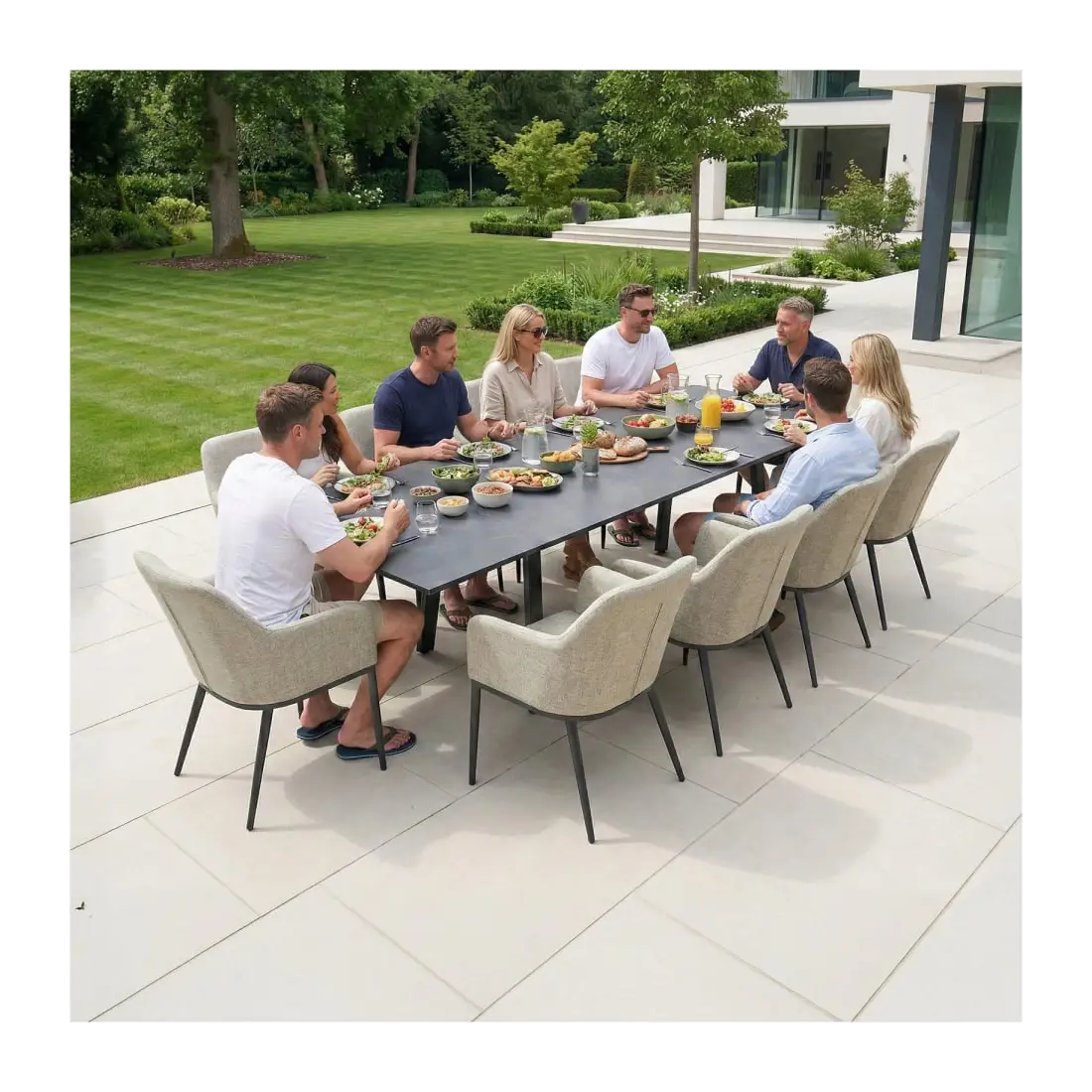 Ally 4-10 Seat Fabric Dining Set - Rectangular Extending Table in Oatmeal