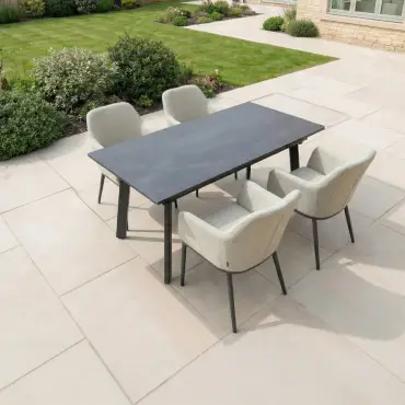 Ally 4-10 Seat Fabric Dining Set - Rectangular Extending Table in Oatmeal