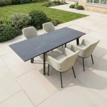 Ally 4-10 Seat Fabric Dining Set - Rectangular Extending Table in Oatmeal
