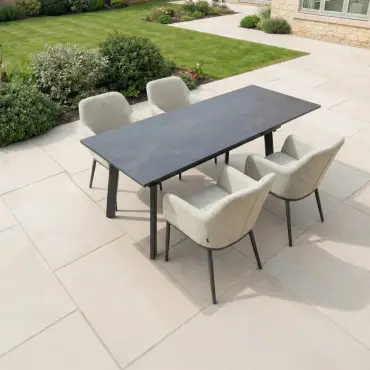 Ally 4-10 Seat Fabric Dining Set - Rectangular Extending Table in Oatmeal