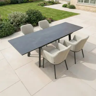 Ally 4-10 Seat Fabric Dining Set - Rectangular Extending Table in Oatmeal