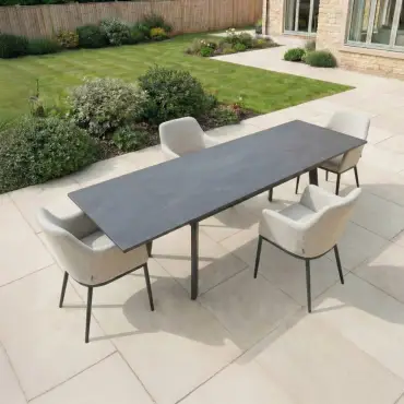 Ally 4-10 Seat Fabric Dining Set - Rectangular Extending Table in Oatmeal