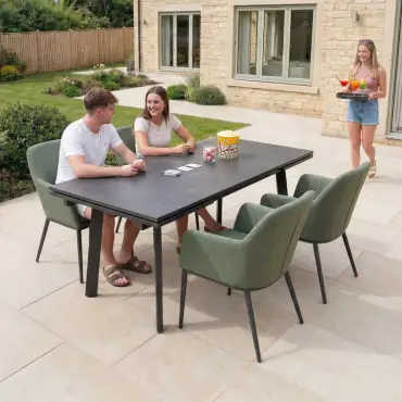 Ally 4-10 Seat Fabric Dining Set - Rectangular Extending Table in Green