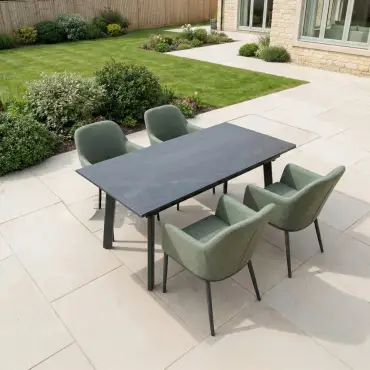 Ally 4-10 Seat Fabric Dining Set - Rectangular Extending Table in Green