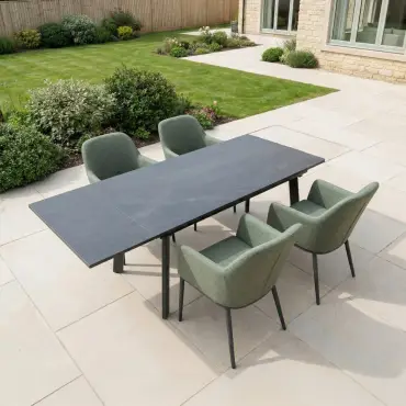 Ally 4-10 Seat Fabric Dining Set - Rectangular Extending Table in Green