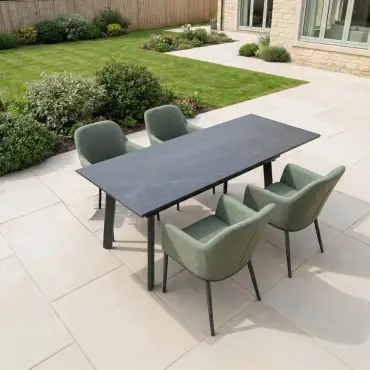 Ally 4-10 Seat Fabric Dining Set - Rectangular Extending Table in Green