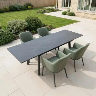 Ally 4-10 Seat Fabric Dining Set - Rectangular Extending Table in Green