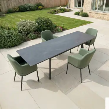 Ally 4-10 Seat Fabric Dining Set - Rectangular Extending Table in Green
