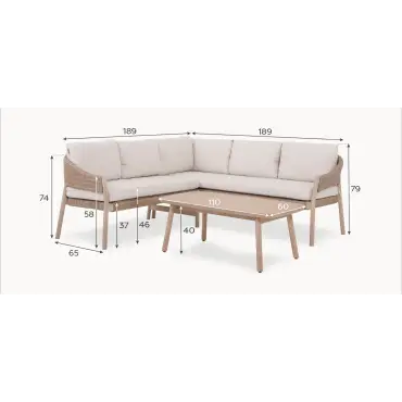 Hailey Rattan Wood Corner Sofa Lounging Set