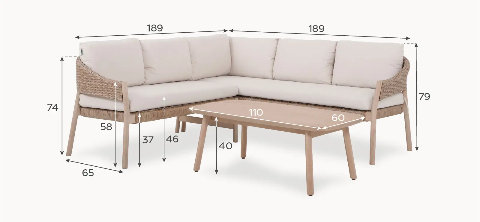 Hailey Rattan Wood Corner Sofa Lounging Set