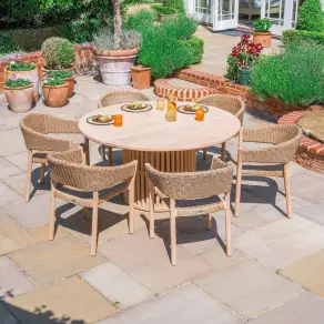 Hailey 6 Seat Rattan Wood Dining Set