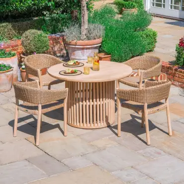 Hailey 4 Seat Rattan Wood Dining Set