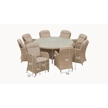 Audrey 8 Seat Rattan Dining Set Round Table