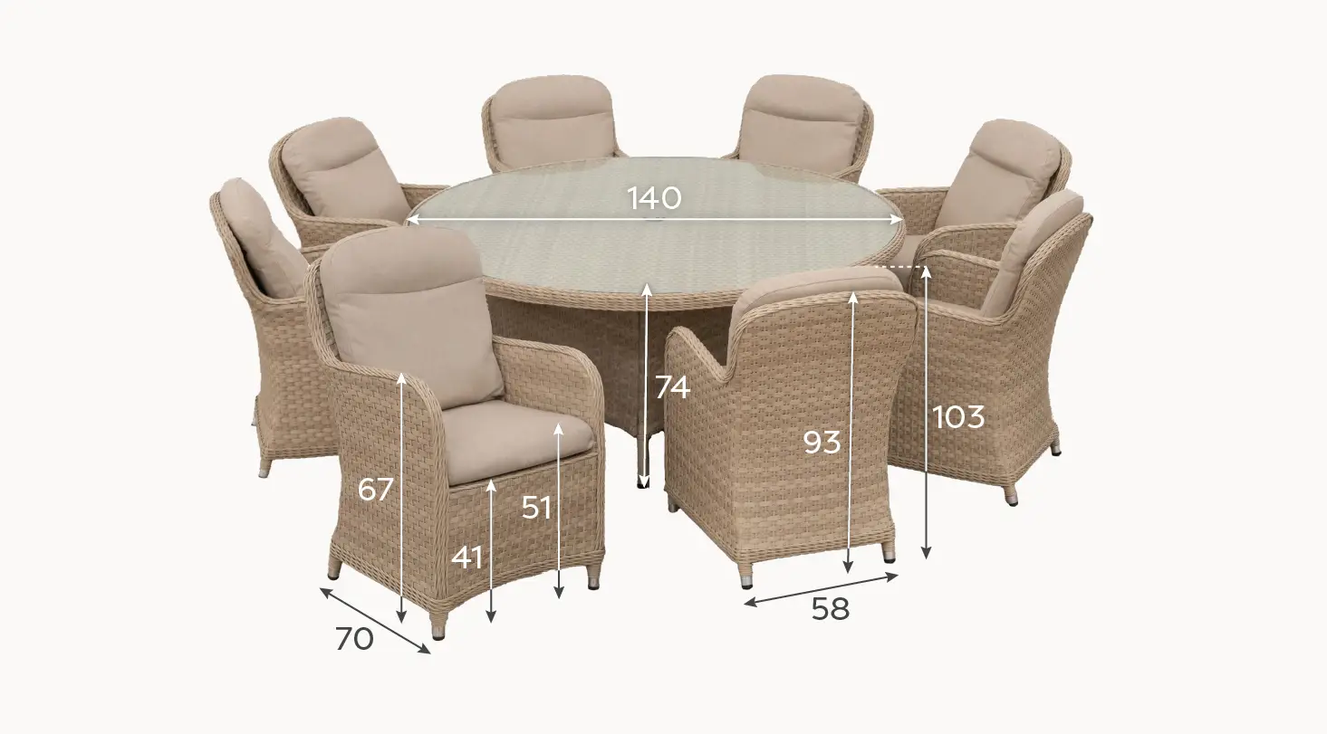 Audrey 8 Seat Rattan Dining Set Round Table