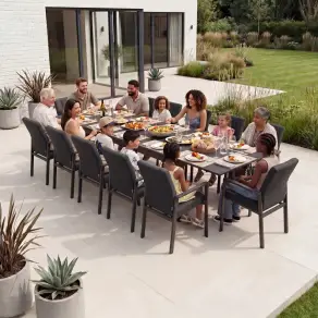 Ralph 6-12 Seat Fabric Dining Set - Extending Table in Charcoal Grey