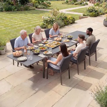 Ralph 6-12 Seat Fabric Dining Set - Extending Table in Charcoal Grey
