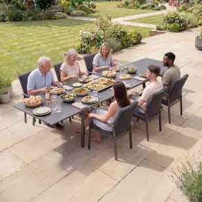 Ralph 6-12 Seat Fabric Dining Set - Extending Table in Charcoal Grey