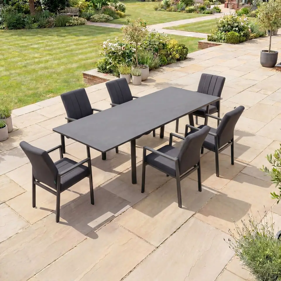 Ralph 6-12 Seat Fabric Dining Set - Extending Table in Charcoal Grey
