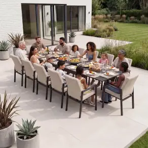 Ralph 6-12 Seat Aluminium Dining Set - Extending Table in Oatmeal