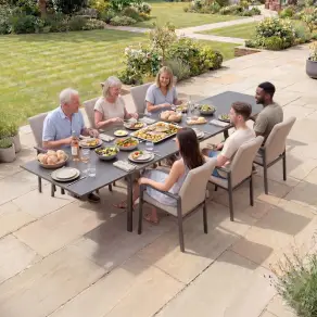 Ralph 6-12 Seat Aluminium Dining Set - Extending Table in Oatmeal