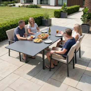 Ralph 4-10 Seat Fabric Dining Set - Rectangular Extending Table in Oatmeal