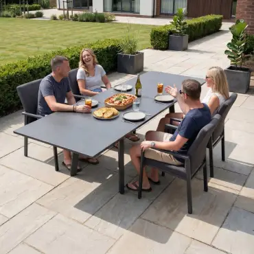Ralph 4-10 Seat Fabric Dining Set - Rectangular Extending Table in Charcoal Grey