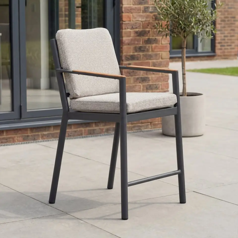 Monti 6 Seat Aluminium Wood High Dining Set - Rectangular Table